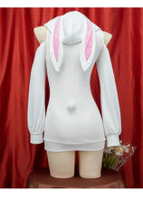 Load image into Gallery viewer, Anime Bunny Girl Cosplay Costumes Women Kawaii White Plush Hooded Bodysuit Cute Rabbit Ears Pajamas Sexy Shoulder Hoodies Dress