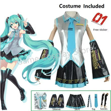 Load image into Gallery viewer, Miku Cosplay Full Set Silver Leather Fabric Suit Miku Cosplay Headwear Costume Outfit JK Sailor Dress High School Uniform Wig