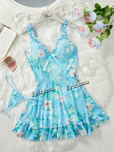 Load image into Gallery viewer, Women's Underwear Sexy Bra And Panties Sets Lace Ruffle Trim Lingerie Set Deep V Slip Dress Thong Women's Sexy Lingerie