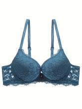 Load image into Gallery viewer, Lace Mesh Hollow Everyday Bra, Comfort & Mature Double Strap Thick Cup Push Up Intimates Bra, Women's Lingerie & Underwear