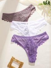 Load image into Gallery viewer, 3pcs Women's Lace Trim Sexy Sheer Thong Set, Intimate Wear, Thong Collection, Feminine Lingerie, Elegant Thongs, Soft Lace, Comfortable Fit, Vstring Panties, Lowrise Underwear, Sensual Undergarments, Lingerie Lovers