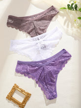 Load image into Gallery viewer, 3pcs Women&#39;s Lace Trim Sexy Sheer Thong Set, Intimate Wear, Thong Collection, Feminine Lingerie, Elegant Thongs, Soft Lace, Comfortable Fit, Vstring Panties, Lowrise Underwear, Sensual Undergarments, Lingerie Lovers
