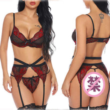 Load image into Gallery viewer, Foreign trade supply European and American new hot sexy lingerie hollow lace sexy ultra-thin women's three-piece set Wholesale
