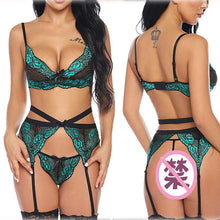 Load image into Gallery viewer, Foreign trade supply European and American new hot sexy lingerie hollow lace sexy ultra-thin women's three-piece set Wholesale
