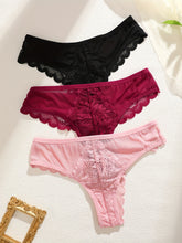 Load image into Gallery viewer, 3pcs Women&#39;s Lace Trim Sexy Sheer Thong Set, Intimate Wear, Thong Collection, Feminine Lingerie, Elegant Thongs, Soft Lace, Comfortable Fit, Vstring Panties, Lowrise Underwear, Sensual Undergarments, Lingerie Lovers
