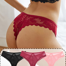 Load image into Gallery viewer, 3pcs Women&#39;s Lace Trim Sexy Sheer Thong Set, Intimate Wear, Thong Collection, Feminine Lingerie, Elegant Thongs, Soft Lace, Comfortable Fit, Vstring Panties, Lowrise Underwear, Sensual Undergarments, Lingerie Lovers
