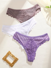 Load image into Gallery viewer, 3pcs Women&#39;s Lace Trim Sexy Sheer Thong Set, Intimate Wear, Thong Collection, Feminine Lingerie, Elegant Thongs, Soft Lace, Comfortable Fit, Vstring Panties, Lowrise Underwear, Sensual Undergarments, Lingerie Lovers
