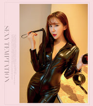 Load image into Gallery viewer, Adult sexy lingerie patent leather one-piece corset queen's open crotch leather clothing suit nightclub performance uniform 1462
