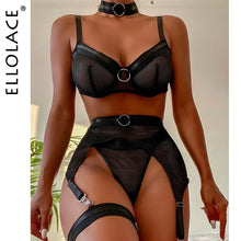 Load image into Gallery viewer, Ellolace Four-Piece Set Erotic Lingerie Transparent Bra Kit Push Up See Through Lace Langerie Mesh Seamless Underwear Garters
