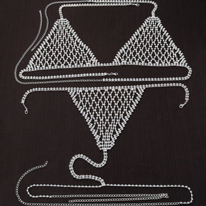 Stonefans Boho Rhinestone Grid Chest Chain and Thong Jewellery Lingerie Panties Women's Harness Bra Sexy Mesh Bodies Accessories