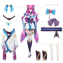 Load image into Gallery viewer, ROLECOS LOL Spirit Blossom Ahri Cosplay Costume Ahri Cosplay Wig Game LOL Ahri Costume Women Kimono Hanfu Full Set Chinese Dress
