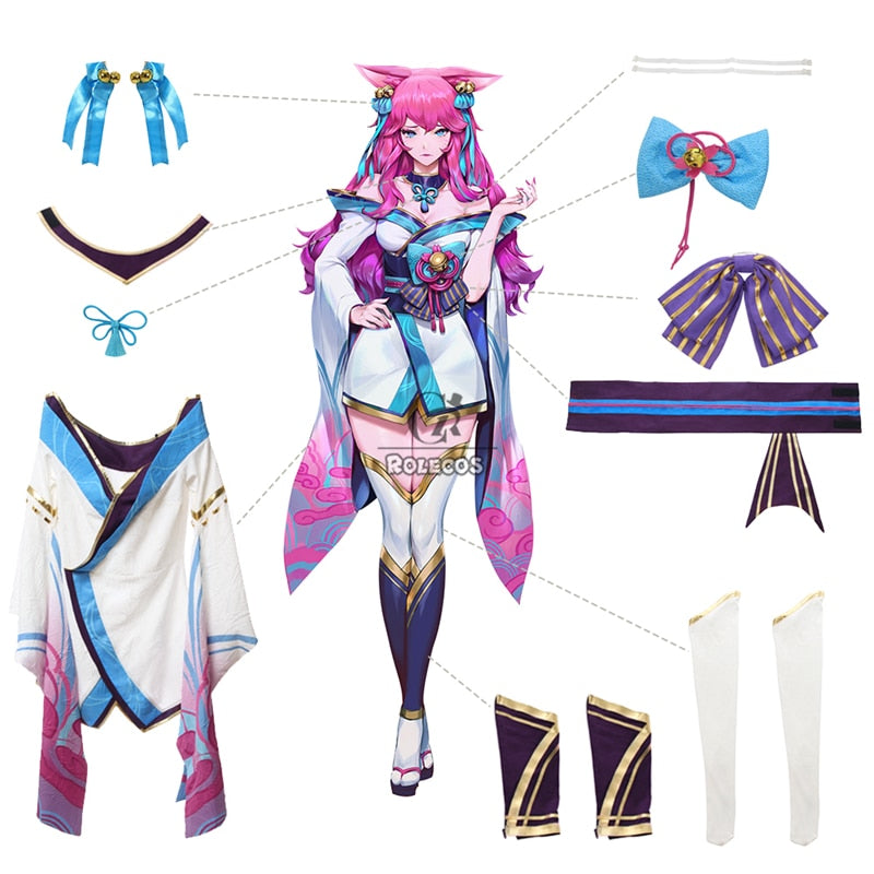 ROLECOS LOL Spirit Blossom Ahri Cosplay Costume Ahri Cosplay Wig Game LOL Ahri Costume Women Kimono Hanfu Full Set Chinese Dress