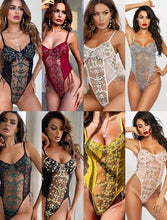 Load image into Gallery viewer, Ellolace Floral Embroidery Bodysuit Women Lace Up Bandage Bodies Sexy Sleeveless Bodycon Transparent Lingerie Mesh Bodysuits Top
