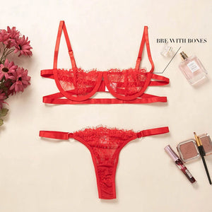 Ellolace Sexy Women's Underwear Lingerie See Through Bra Low Cup Lace Underwear Set Sexy Lingerie Set Bra And Panty Set