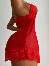 Load image into Gallery viewer, Ellolace Sexy Sleepwear Deep-V Night Dress Women Sleeping Nightgown Red Lace Nightie Lingerie Sleeveless Mini Dress Homewear

