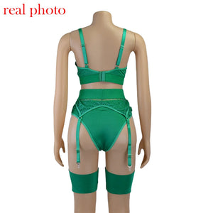 Ellolace Lingerie Sexy Bra Women's Underwear Set Lace Bandage Lingerie Set Sexy Push up Lenceria 3 Piece Set Erotic Lingerie