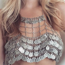 Load image into Gallery viewer, Full Coins Tassel Chest Chain For Summer Beach Party Bohemian Gypsy Afghan Ethnic Slave Harness Underwear Bra Sexy Body Jewelry
