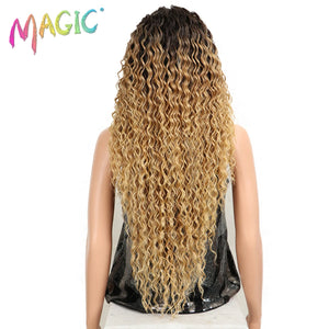 Magic Synthetic Lace Wig Kinky Curly Wigs Omber Blonde High Temperature Fiber Curly Hair Wigs For Black Women Cosplay