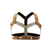 Load image into Gallery viewer, CLEVER-MENMODE Body Harness Men Bondage Fetish Chest Harness Sexy Golden Wide Shoulder Night Elastic Muscle Belt Rave Costume
