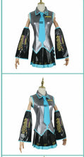 Load image into Gallery viewer, PU Leather Vocaloid Miku Cosplay Costume Anime Midi Dress Halloween Christmas Party Clothes For Girl
