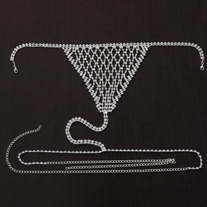 Stonefans Boho Rhinestone Grid Chest Chain and Thong Jewellery Lingerie Panties Women's Harness Bra Sexy Mesh Bodies Accessories
