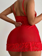 Load image into Gallery viewer, Ellolace Sexy Sleepwear Deep-V Night Dress Women Sleeping Nightgown Red Lace Nightie Lingerie Sleeveless Mini Dress Homewear

