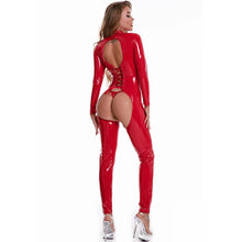 Load image into Gallery viewer, Shiny PVC Open Crotch Jumpsuits Women Sexy Hollow Out Erotic Bodysuit Latex Crotchless Rompers Porn Club Faux Leather Catsuit
