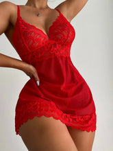 Load image into Gallery viewer, Ellolace Sexy Sleepwear Deep-V Night Dress Women Sleeping Nightgown Red Lace Nightie Lingerie Sleeveless Mini Dress Homewear

