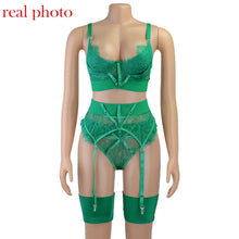 Load image into Gallery viewer, Ellolace Lingerie Sexy Bra Women&#39;s Underwear Set Lace Bandage Lingerie Set Sexy Push up Lenceria 3 Piece Set Erotic Lingerie
