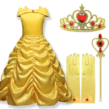 Load image into Gallery viewer, 2021 Cosplay Belle Princess Dress Girls Dresses For Beauty and the beast Kids Party Clothing Magic stick crown Children Costume

