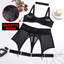 Load image into Gallery viewer, Ellolace Four-Piece Set Erotic Lingerie Transparent Bra Kit Push Up See Through Lace Langerie Mesh Seamless Underwear Garters
