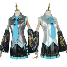 Load image into Gallery viewer, PU Leather Vocaloid Miku Cosplay Costume Anime Midi Dress Halloween Christmas Party Clothes For Girl
