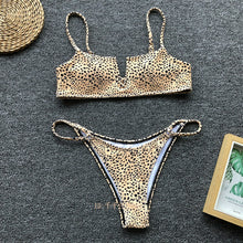 Load image into Gallery viewer, Bra Thong Bikini Split Swimsuit European and American Leopard Print Bikinis Split Swimsuit Women&#39;s Swimsuit

