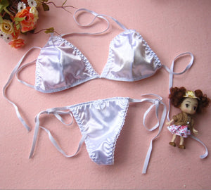 Shiny Two-Piece Swimsuit Sexy Light Exposure No Longer Small Bikini Three-Point Lace-up Bra T-Back Suit