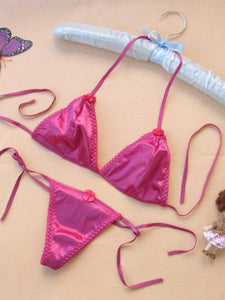 Shiny Two-Piece Swimsuit Sexy Light Exposure No Longer Small Bikini Three-Point Lace-up Bra T-Back Suit