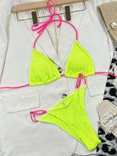Load image into Gallery viewer, Bright Triangle Bikinis Lace-up Hanging Neck Split Swimsuit European and American Ins Gyaru Swimsuit Beach Club Bikini
