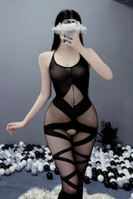 Load image into Gallery viewer, Sexy lingerie sexy mesh transparent suit halter cross binding pattern one-piece stockings open crotch free off 8160
