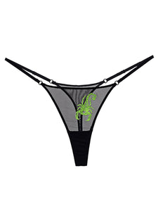 Fashion Cool Sexy Gauze Transparent Scorpion Fluorescent Embroidery Large Size Thin Belt T-Shaped Panties Sexy Stylish Women's T-Back