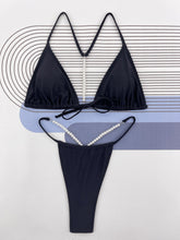 Load image into Gallery viewer, 2023 European and American Sexy bikini Pearl Chain Solid Swimsuit Gyaru Seaside Thong Split Bikini Swimsuit
