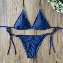 Load image into Gallery viewer, Fashion New Swimwear Women&#39;s Sexy Triangle Bikini Small Chest Strap Three-Point Wine Reddish Black Coffee Color Bikini
