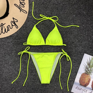 2021 Hot Spring Scheming Swimsuit Sexy Bandage Bikinis Mini Bikini Three-Point Solid Lace-up Swimsuit
