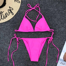 Load image into Gallery viewer, 2021 Hot Spring Scheming Swimsuit Sexy Bandage Bikinis Mini Bikini Three-Point Solid Lace-up Swimsuit

