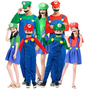 Halloween Cosplay Anime Clothes Parent-Child Role Play Children Mario Clothes Super Mary Set