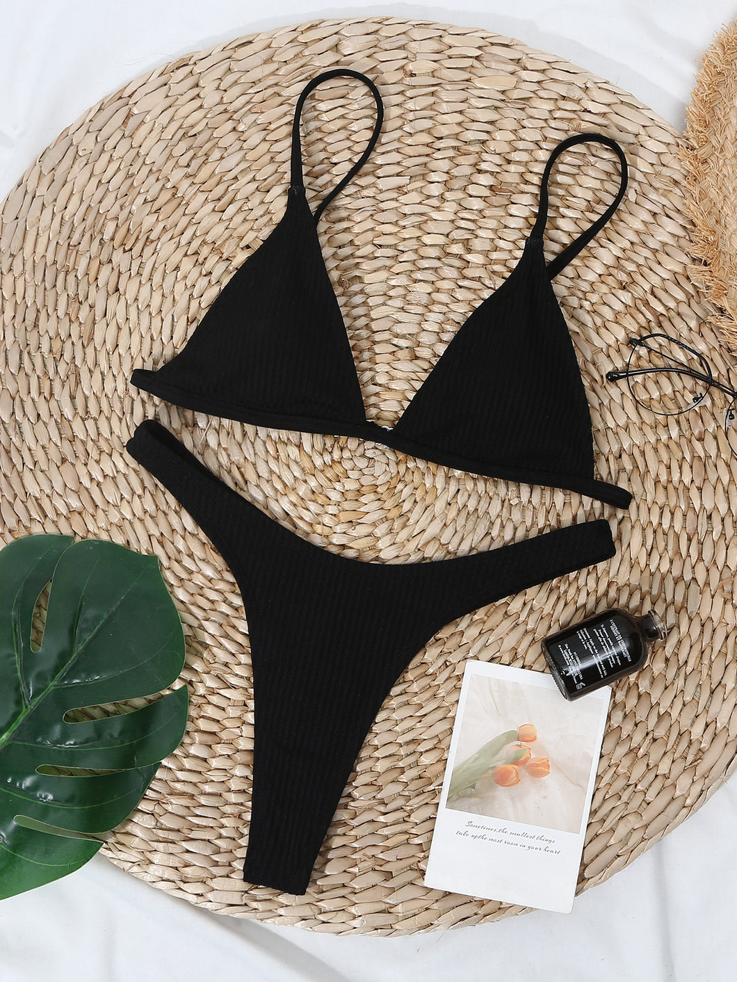 2020 European and American New Solid Sunken Stripe Three-Point Bikinis Sexy Thong Swimsuit Beach Vacation Bikini
