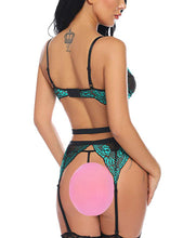 Load image into Gallery viewer, Foreign trade supply European and American new hot sexy lingerie hollow lace sexy ultra-thin women's three-piece set Wholesale
