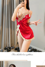 Load image into Gallery viewer, New sexy lingerie Ice Silk sexy nightdress lace slit seductive suspender dress backless breast-breaking home wear
