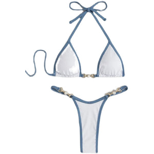 2022 European and American New Thong Drawstring Strap Swimsuit Three-Point Gyaru Bikinis Sexy Bikini