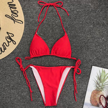 Load image into Gallery viewer, 2021 Hot Spring Scheming Swimsuit Sexy Bandage Bikinis Mini Bikini Three-Point Solid Lace-up Swimsuit
