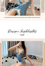 Load image into Gallery viewer, New sexy lingerie Ice Silk sexy nightdress lace slit seductive suspender dress backless breast-breaking home wear
