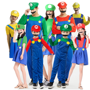 Halloween Cosplay Anime Clothes Parent-Child Role Play Children Mario Clothes Super Mary Set